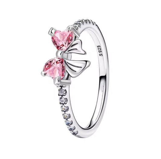Silver Pink Bow Ring