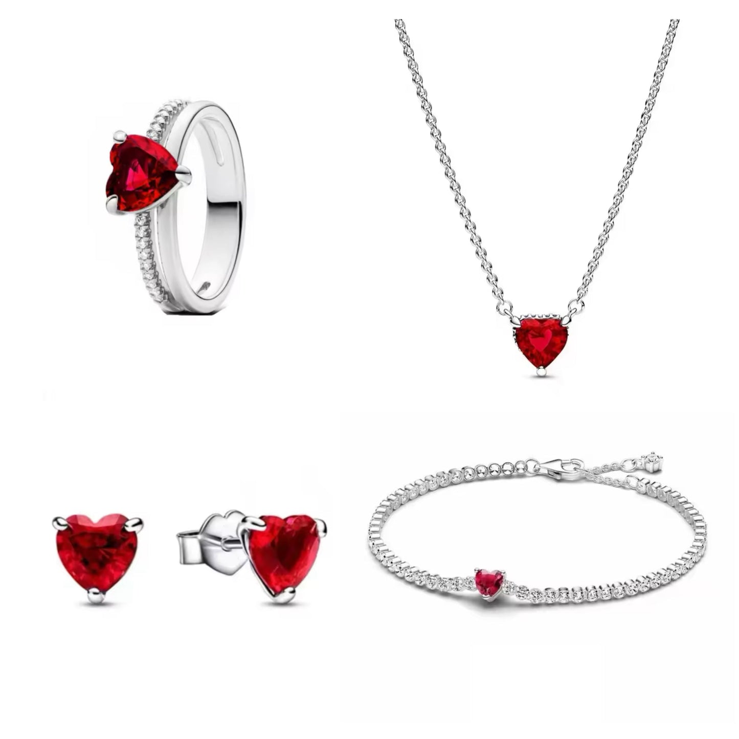 Silver Black Heart Jewellery Set