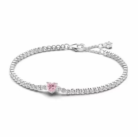 Silver Pink Heart Bracelet