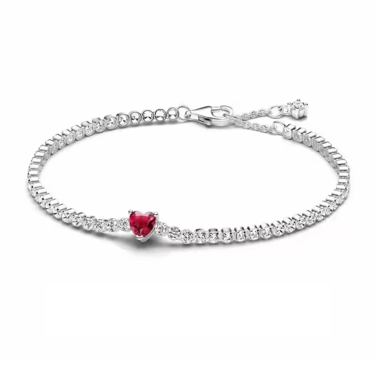 Silver Red Heart Bracelet