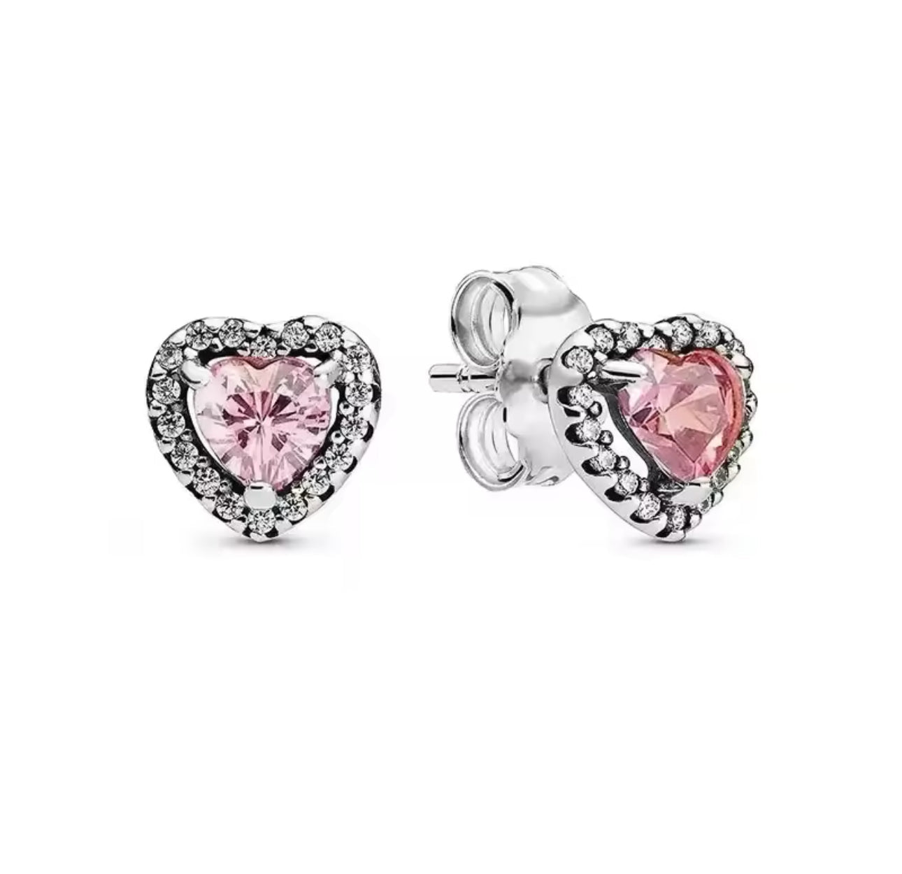 Silver Pink Heart Earrings