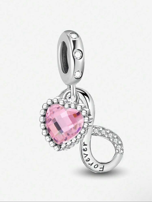 Silver Pink Heart and Infinity Charm