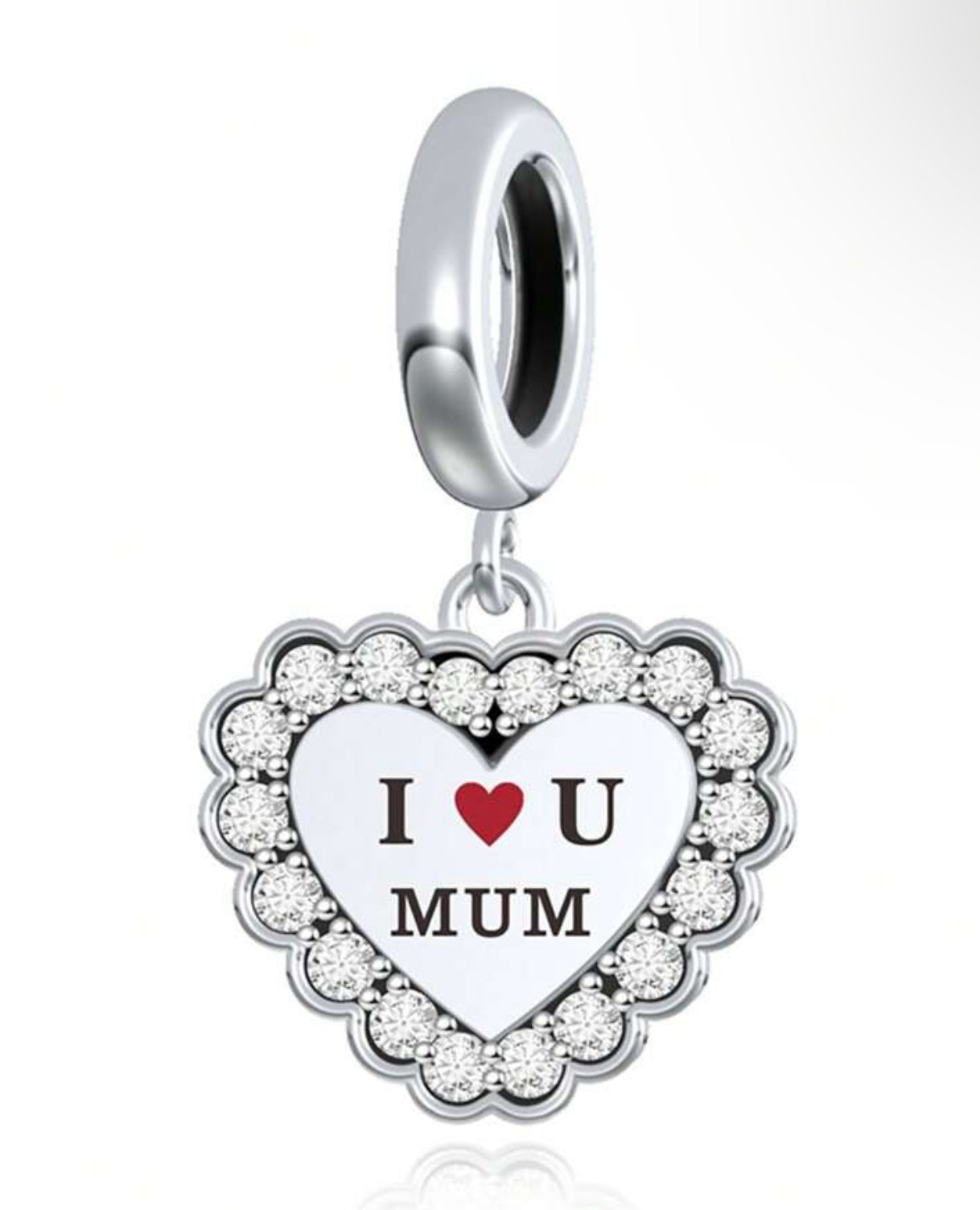 Silver Heart I love You Mom Charm
