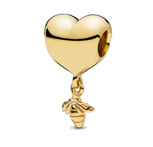Gold Heart and Bee Charm