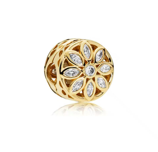 Gold Flower Circle Charm