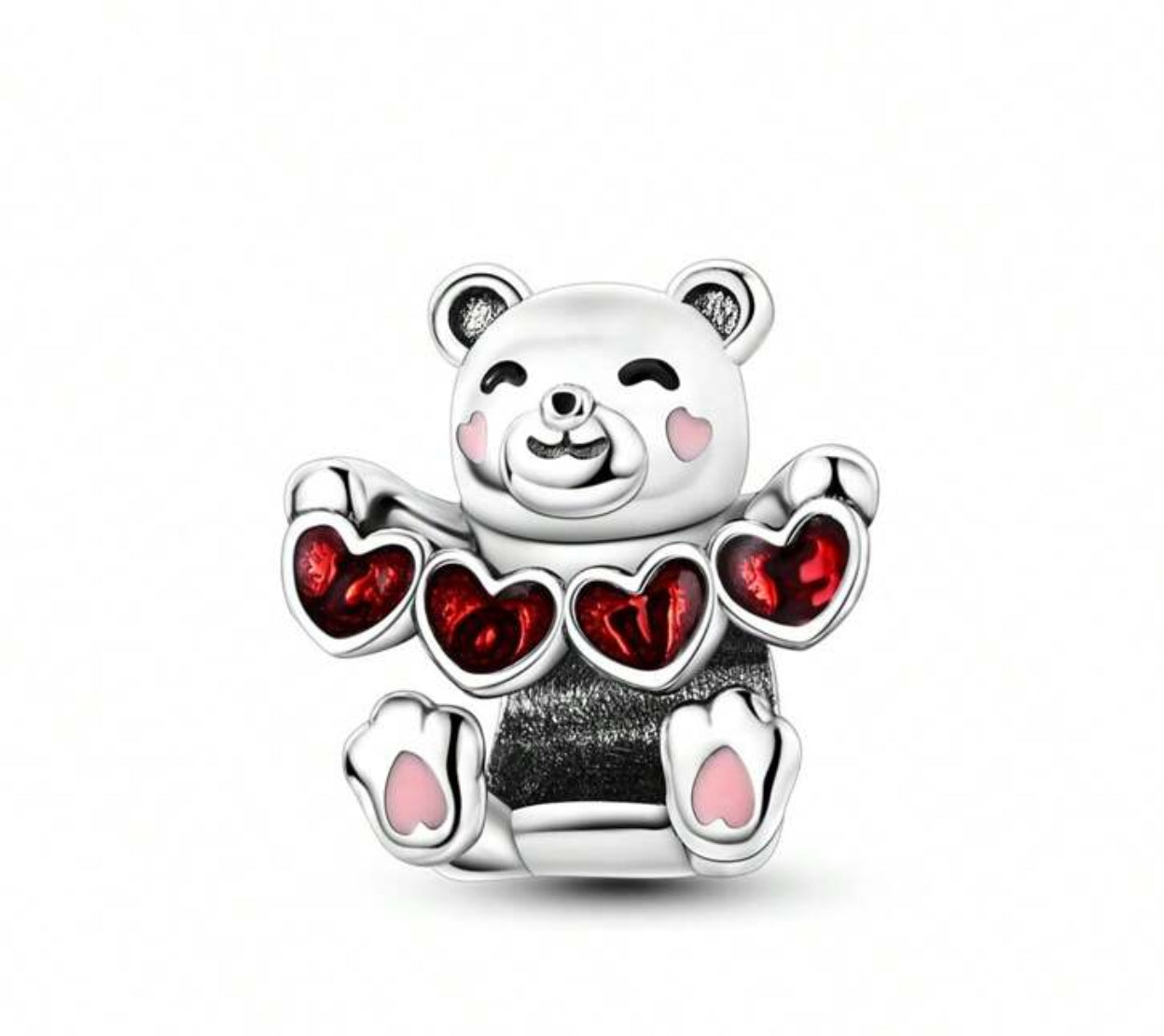 Silver Bear with Hearts Charm