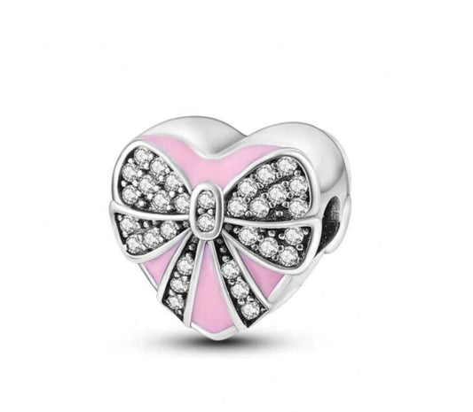 Silver Heart and Bow Charm