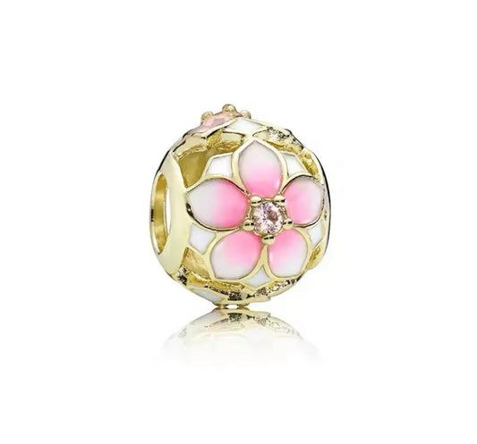 Gold Flower Circle Charm