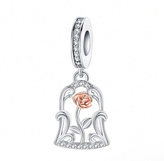 Silver Beauty and The Beast Rose Charm