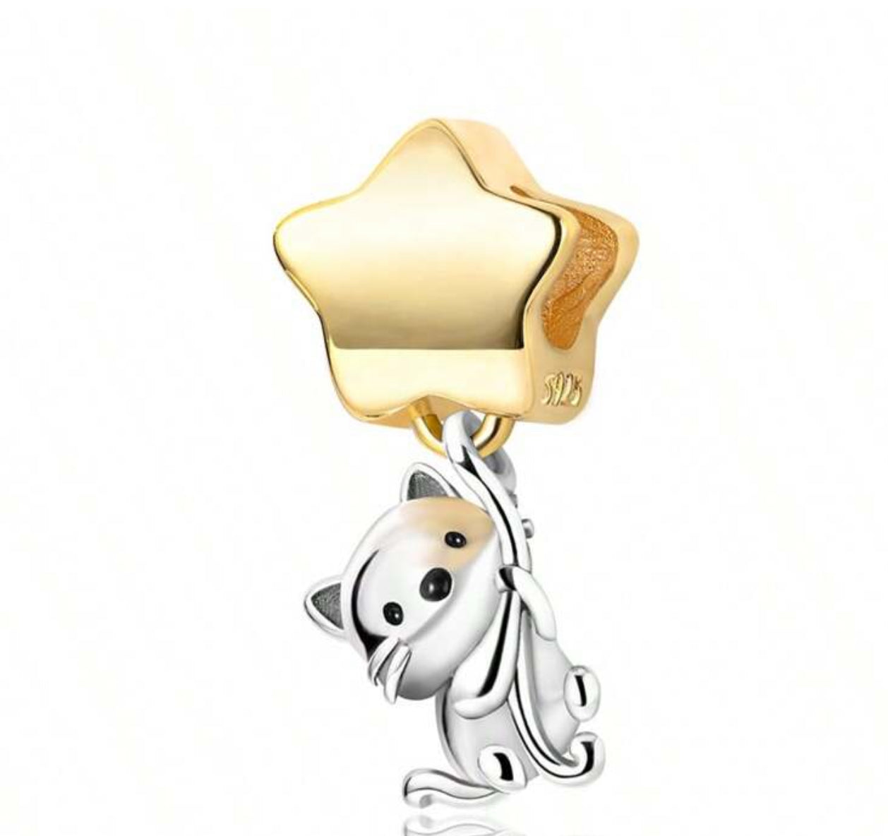 Silver Cat and Star Charm