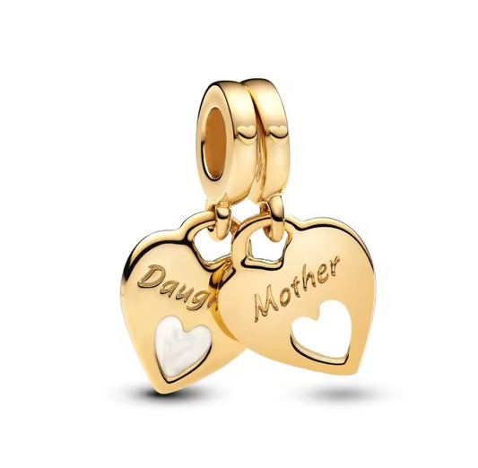Gold Mother and Daughter Two Heart Charms