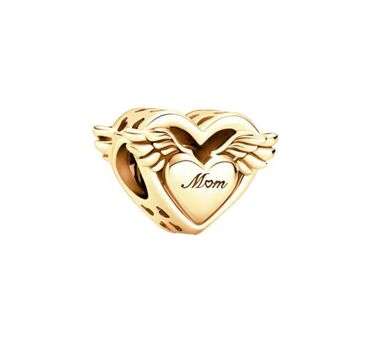 Gold Heart Angel Mom Charm