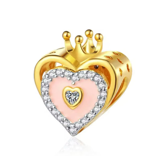 Gold Heart Crown Charm