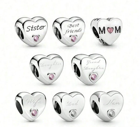 Silver Family Heart Charms